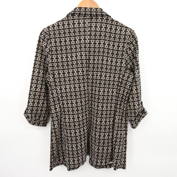 Wearever Blazer Aztec Print Jacket Open Front 3/4 Sleeve Luxury Pattern Black L - Picture 9 of 9